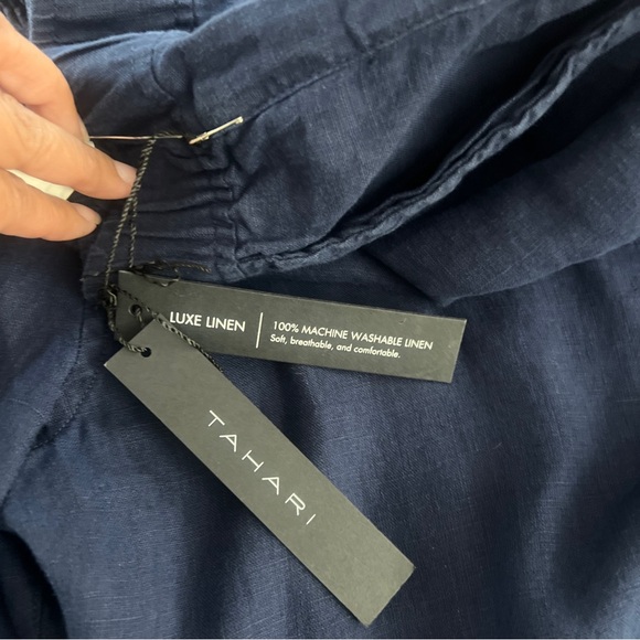 Tahari Women’s Pants Linen XL Dark Blue Wide Leg Cropped Lagenlook Pull-on NWT - Picture 8 of 8